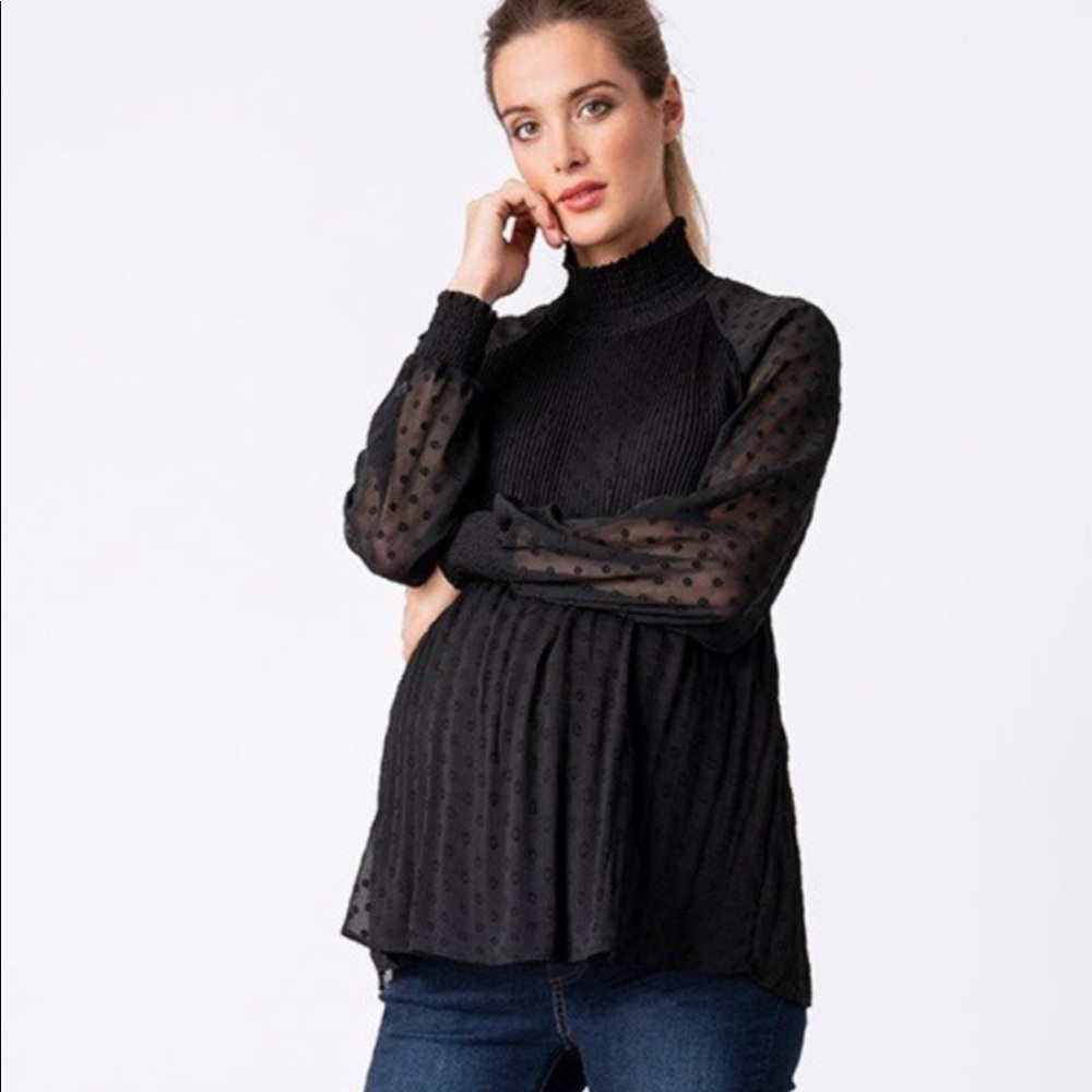 Black pleated maternity top